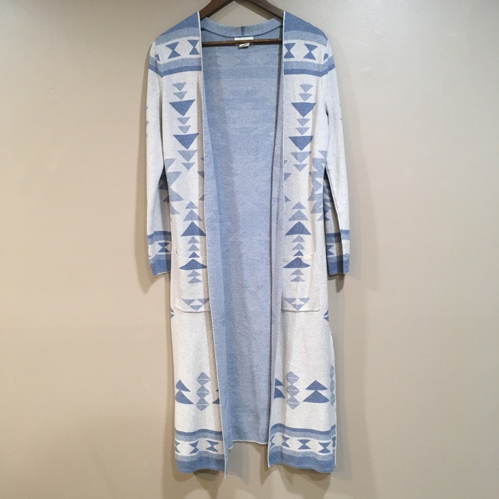 Anthropologie Kaisley Maxi Cardigan Duster Women M Blue Southwest Cowgirl Boho